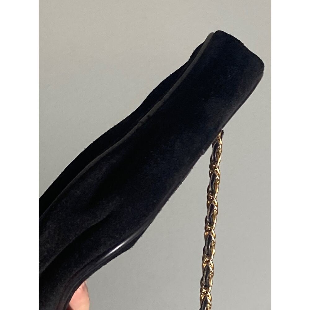 Ann Taylor Y2K Vintage Black Suede Leather Chain Strap Crest Crossbody Bag - Picture 7 of 8
